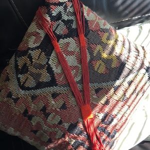 Red Beaded Necklace Long! 21” top to tip